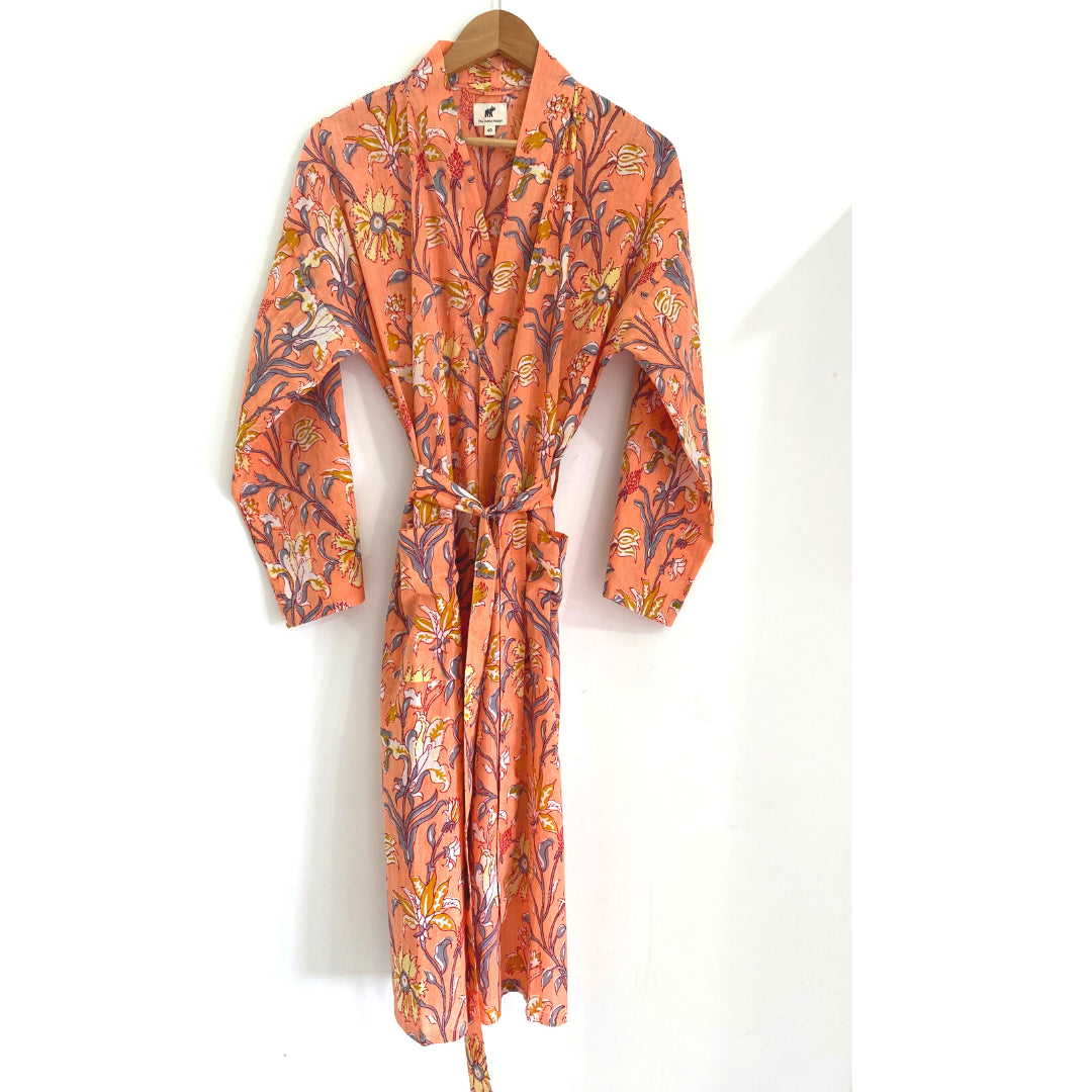 The Indian Bazaar | Cotton Flax Kimono + Bag - Floral Garden Pastel Coral