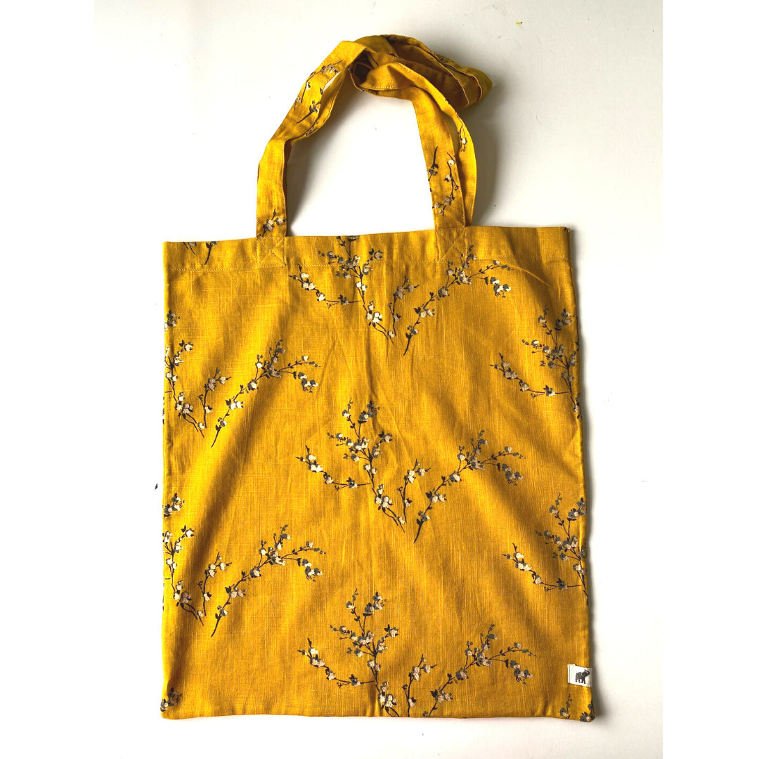 The Indian Bazaar | Cotton Flax Kimono + Bag - Mustard w/ Japanese Blossom Print