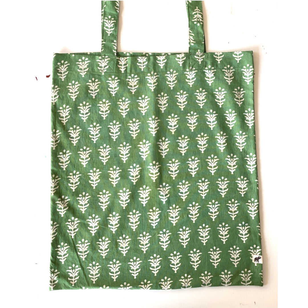 The Indian Bazaar | Cotton Flax Kimono + Bag - Green Peace Block Print
